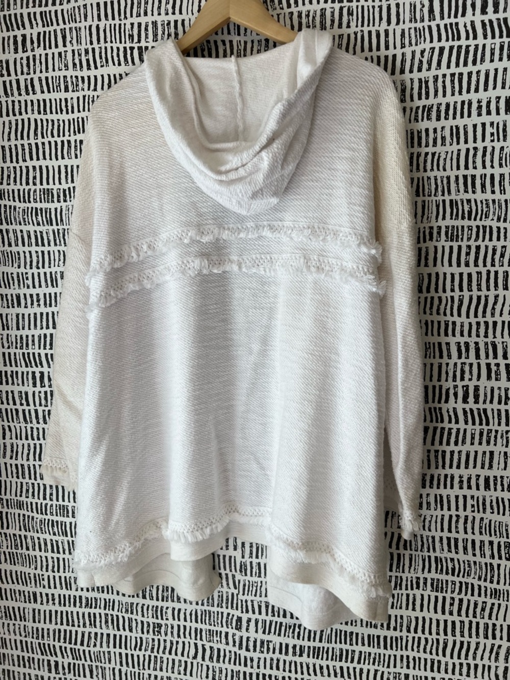 J.Jill Ivory Fringe Trim Open Front Cardigan Sweater Boho Coastal Cozy - Picture 9 of 14